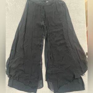 Styleworks Women Rayon Black Wide Leg Layered Sheer Flowy Palazzo Pants Boho 14